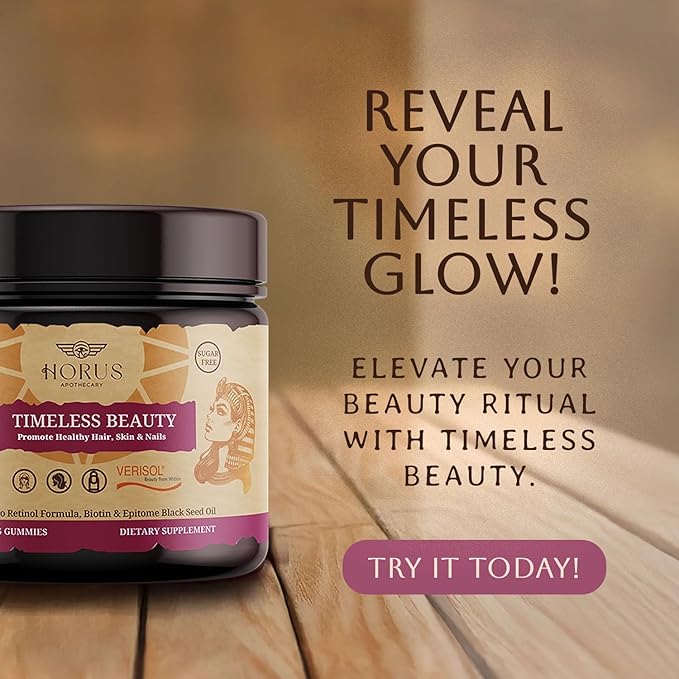 Horus Timeless Beauty Verisol Collagen Gummies – Sugar-Free Black Seed Oil Biotin Antioxidants – Hair Skin &amp Nails Support – Anti-Aging Supplement for Women – 45 Count