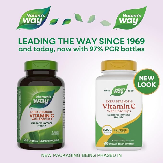 Nature's Way Extra Strength(1) Vitamin C with Rose Hips Supports Immune Health* Collagen Production* High Potency Vitamin C 250 Capsules (Packaging May Vary)