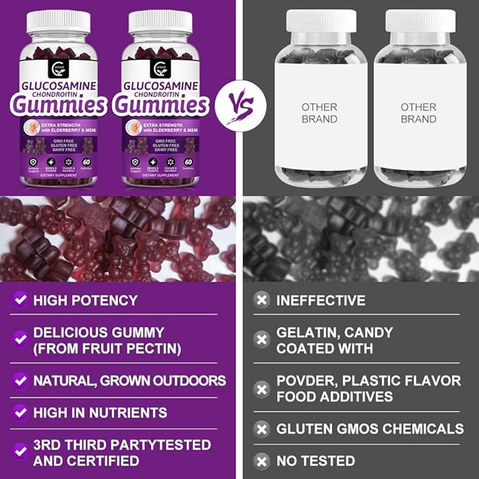 Glucosamine Chondroitin Gummies with MSM &amp Elderberry Extra Strength - Flexibility Support Antioxidant Immune Support Supplement for Adults Men &amp Women - 60 Chondroitin Gummies (2 Pack)