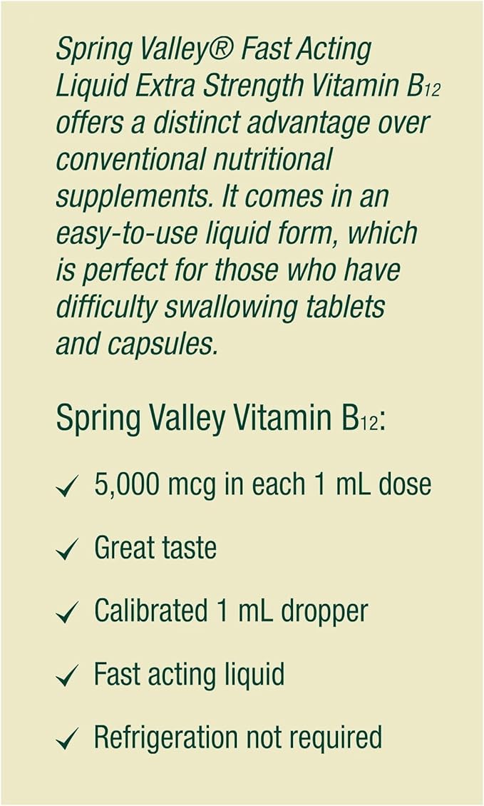 Liquid Vitamin B12 5000mcg Spring Valley Vitamin b12 Metabolism Supplement Berry Flavor 2 fl oz - Set by Basket Goods