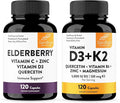 Sandhu's Elderberry &amp Vitamin D3 K2 with Quercetin Capsules (120 Count Each) | Supports Immune Muscle Health &amp Energy
