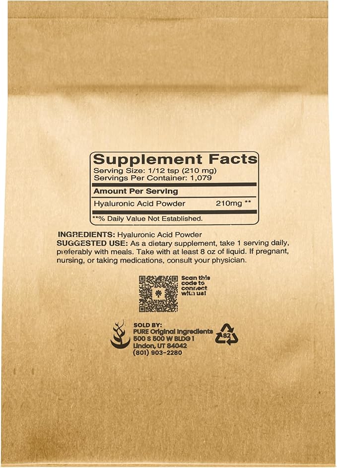 PURE ORIGINAL INGREDIENTS Hyaluronic Acid (8 oz) Water Soluble Fine Powder