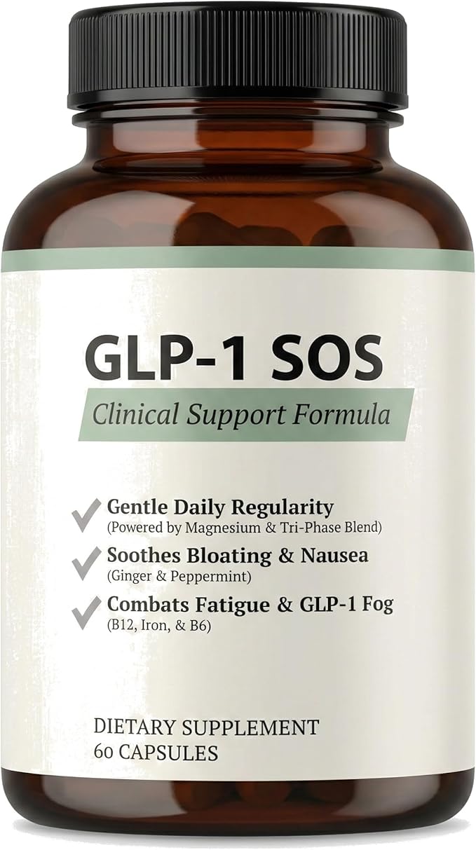 GLP-1 SOS™ Digestive Support for Ozempic Wegovy Mounjaro Users – Constipation Sulfur Burps Fatigue – Magnesium Ginger Probiotics B12 – 60 Capsules