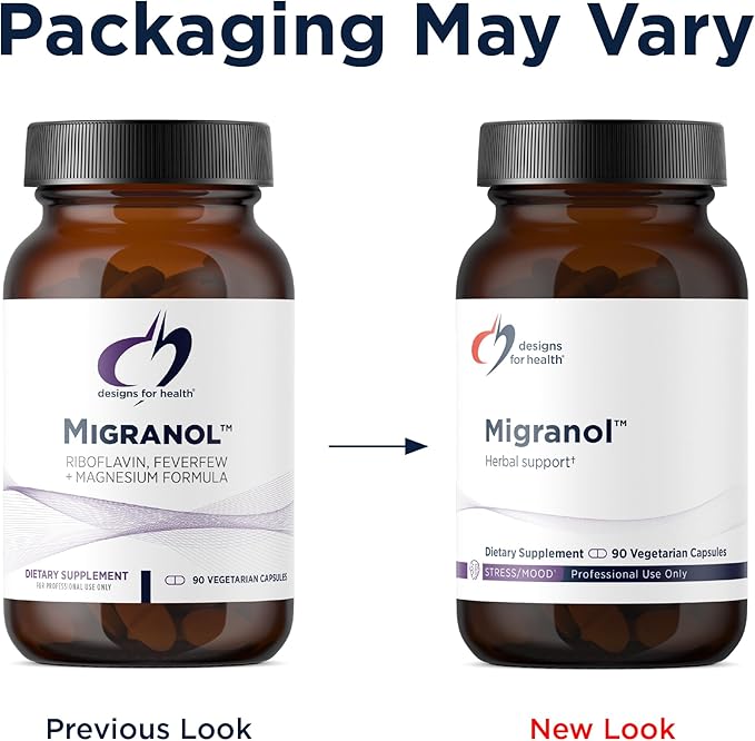 Designs for Health Migranol - Feverfew Supplement with Magnesium Malate Curcumin (Turmeric) Extract Rosemary + B2 Riboflavin - Non-GMO + Gluten Free (90 Capsules)