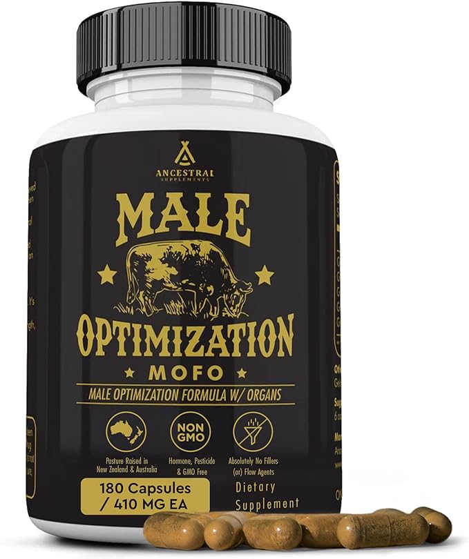 Ancestral Supplements Mofo Supplements for Men Support for Energy Levels and Overall Men's Health and Wellness Non-GMO Grass Fed Beef Organ Supplement with Liver No Fillers 180 Capsules