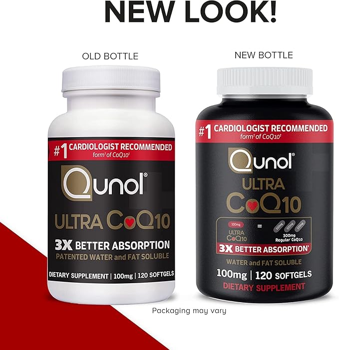 Qunol Ultra CoQ10 100mg 3x Better Absorption Patented Water and Fat Soluble Natural Supplement Form of Coenzyme Q10 Antioxidant for Heart Health 120 Count Softgels