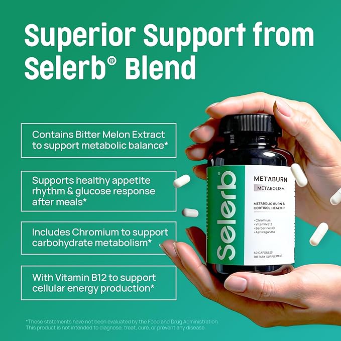 Selerb Metaburn Weight Loss Pills for Women &amp Men - Appetite Suppressant &amp Fat Burner Metabolism Support Weight Loss Supplement with Berberine Chromium Green Tea &amp B12-60 Capsules