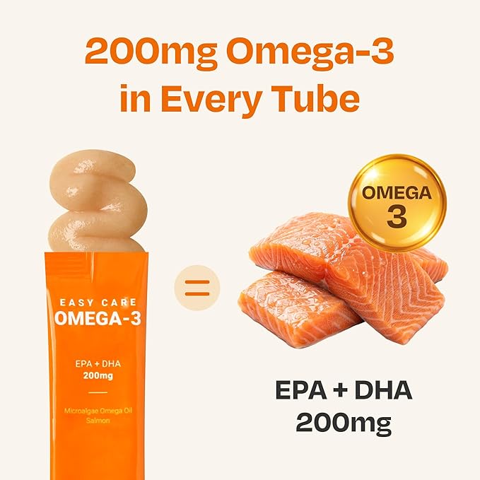 Cat Omega 3 Supplement – Lickable with EPA &amp DHA for Skin and Coat Immune &amp Joint Support – Daily for Cats Salmon Flavor 30 Tubes