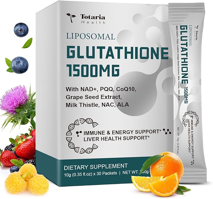 1500mg Liposomal Glutathione Supplement 12-in-1 Ultra High Absorption Liquid Glutathione with NAD+ CoQ10 NAC &amp Alpha Lipoic Acid - Supports Natural Detoxification Immune System &amp Antioxida