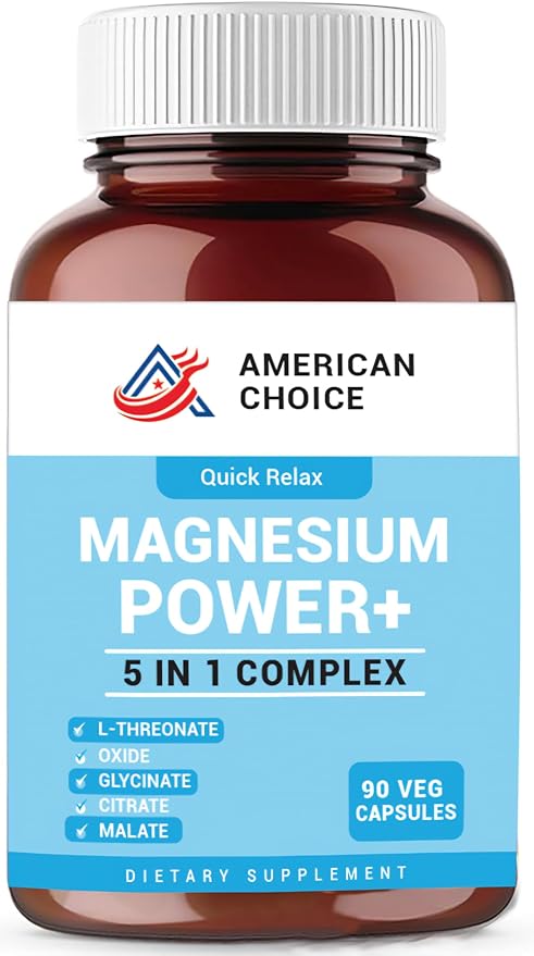 Magnesium Power+ 5-in-1 Magnesium Complex with L-Threonate for Brain Health &amp Focus | Glycinate Citrate Malate for Sleep Calm &amp Muscle Recovery | 200mg for Women and Men | 90 Veggie Capsule
