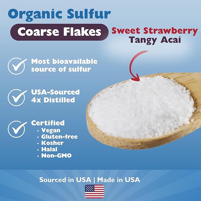 KALA HEALTH MSMPure Strawberry Acai Flavored Coarse MSM Powder Flakes – US-Made MSM for Joint Health Skin Appearance and Hair &amp Nail Support – 8.8 oz Organic Sulfur