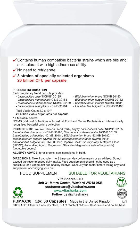 VitaBio Pro Multi Strain PROBIOTIC Supplement 20 Billion Good Bacteria PER Capsule | VITA SHARKS UK Supplement Manufacturer