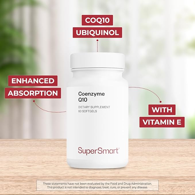 Supersmart - Co-Enzyme Q10 (CoQ10) 90mg per Day - Ubiquinol Supplement with Tocopherols &amp Vitamin E | Non-GMO &amp Gluten Free - 60 Softgels