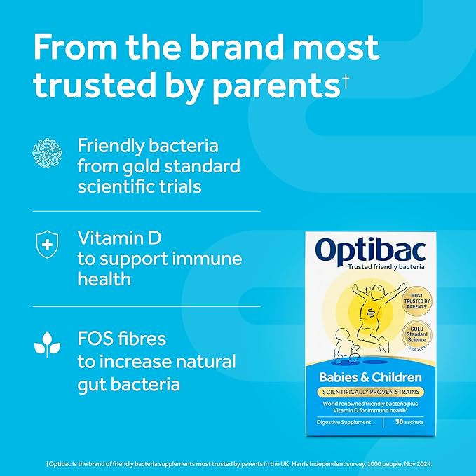Optibac Probiotics Babies &amp Children - Kids Probiotic + Vitamin D for Immune Support - Most Trusted by Parents - 30 Sachets