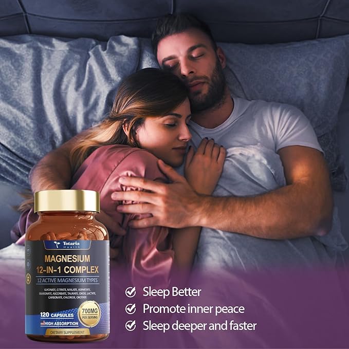 Magnesium Complex 700mg 12 in 1 Magnesium Supplement with Glycinate Citrate Malate Oxide Taurate Aspartate Orotate Magnesium RelaxationMuscleHeart Support Vegan 120 Capsules 2PK