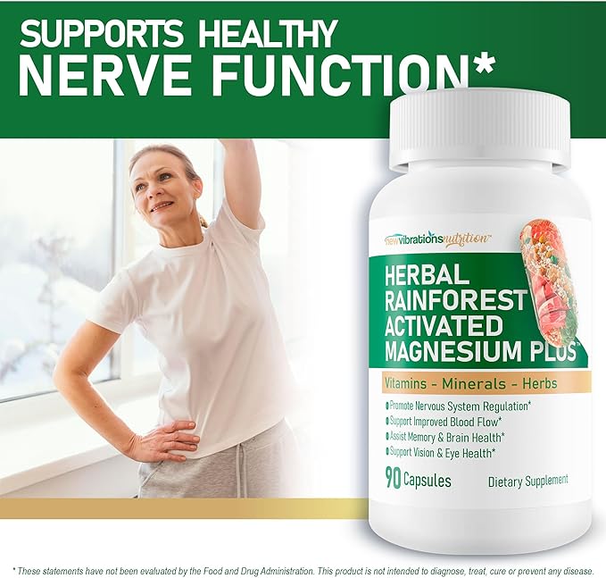 Herbal Rainforest Activated Magnesium Plus - Our Best Magnesium Combo Supplement - with Vitamin D A E K B6 Folate B12 Biotin Iron Copper Cayenne Lions Mane Mushroom Gingko Biloba &amp Mor