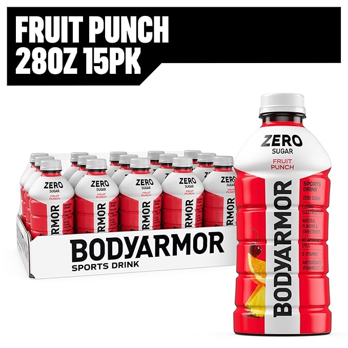 BODYARMOR ZERO Sugar Fruit Punch Sugar Free Sports Drink - Low-Calorie Hydration - Natural Flavors with Potassium Packed Electrolytes Antioxidants and B-vitamins 28 fl oz (Pack of 15)