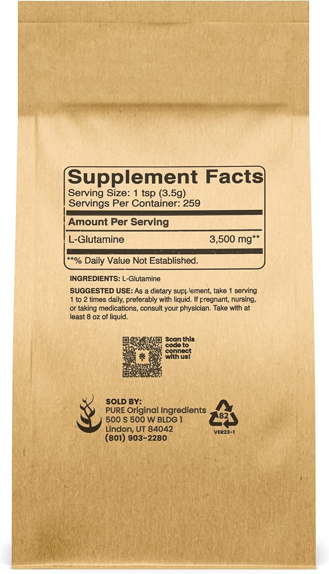 PURE ORIGINAL INGREDIENTS L-Glutamine (2lb) Alpha-Amino Acid Supplement Powder Lab-Verified