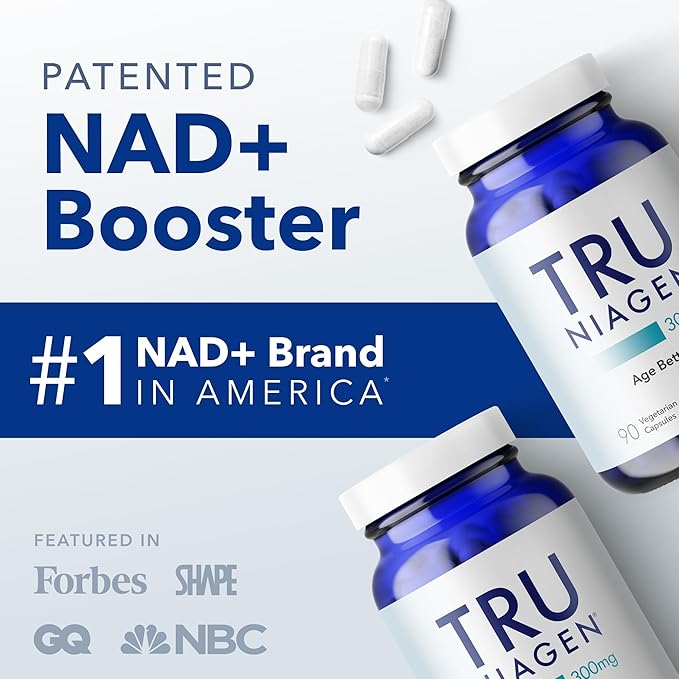 TRU NIAGEN Patented NAD Supplement for Brain Function Anti Aging &amp Cell Regeneration 300mg Niagen 90 Servings | Supports Cellular Energy Muscle | Nicotinamide Riboside (NR) Take 1 Daily | 2 Bo