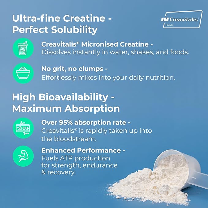 Love Life Supplements Creavitalis® Creatine Monohydrate Powder 300g 60 Servings Micronised Unflavoured Vegan Muscle Growth Strength Power Recovery for Women and Men 3rd Party Tested