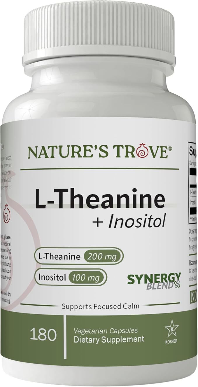 Nature's Trove L-Theanine 200mg with Inositol 100mg 180 Vegetarian Capsules