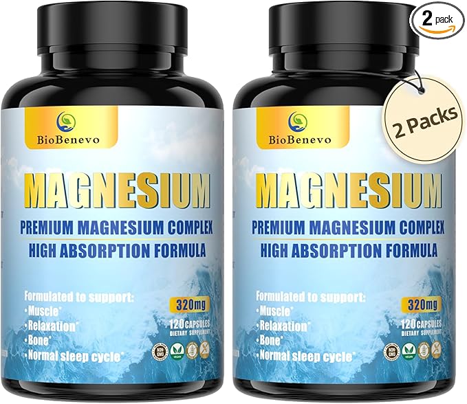 5-in-1 Magnesium Complex | 320mg of Magnesium Glycinate Malate Citrate… | Support for Sleep Muscle Relaxation and Energy Metabolism | High Absorption | Vegan Non-GMO | 120 Capsules (2 Packs)