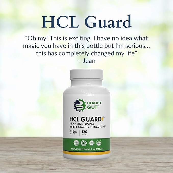 Healthy Gut HCL Guard | Betaine HCl with Pepsin | Betaine Hydrochloride Digestive Supplement w/Organic Ginger Root &amp DGL | 60 Servings