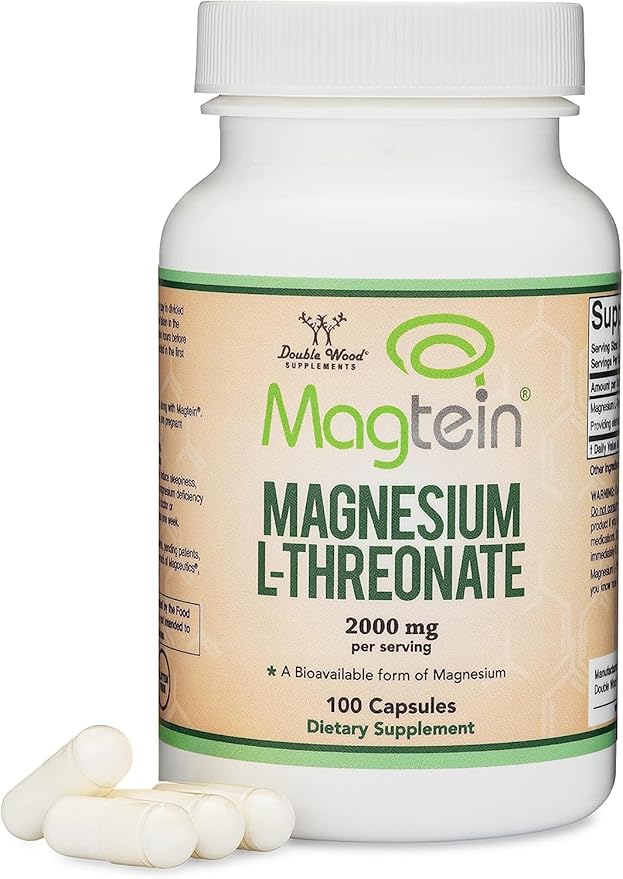 Magnesium L Threonate Magtein™ Sleep and Cognitive Support – High Absorption – Most Bioavailable Form of Magnesium – 2000 mg – 100 Capsules