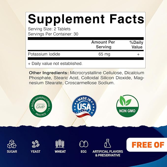 Vitamatic Potassium Iodide 65 mg per Serving – 60 Tablets (Pack of 6) Thyroid Support – 360 Tablets Total