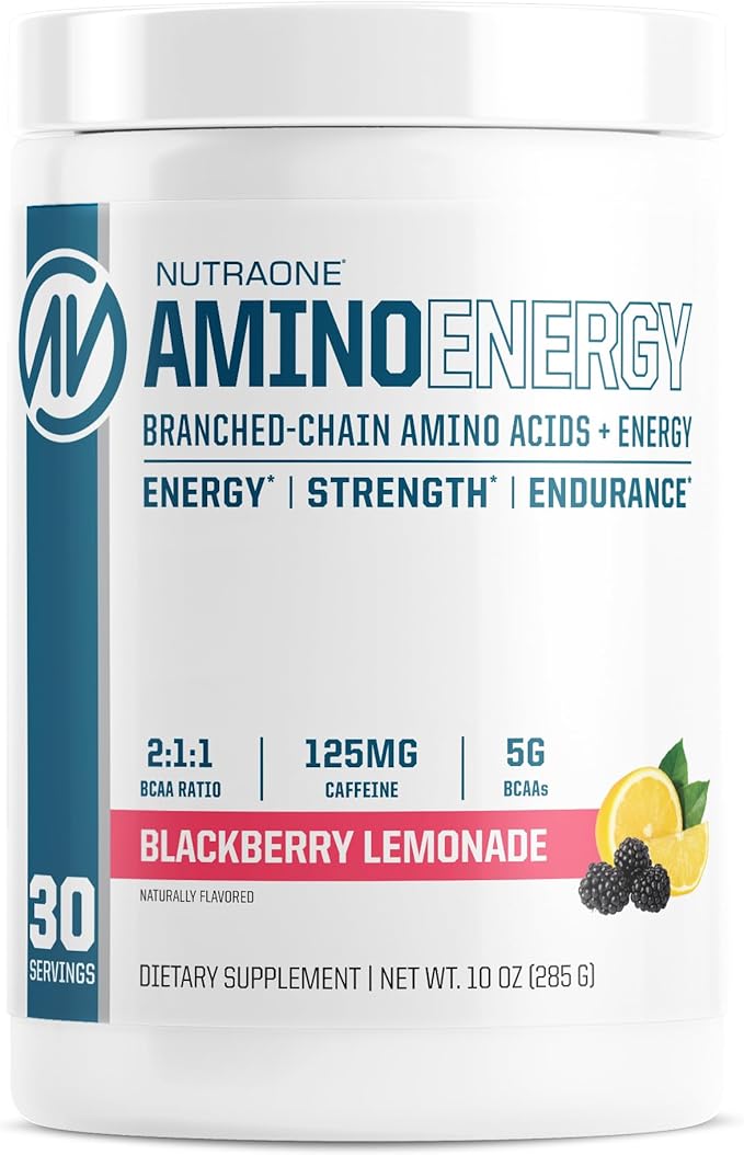 NutraOne Amino Energy BCAA Powder Pre-Workout Supplement with Caffeine Branched Chain Amino Acids to Help Fuel and Recover* (Berry Lemonade - 30 Servings)