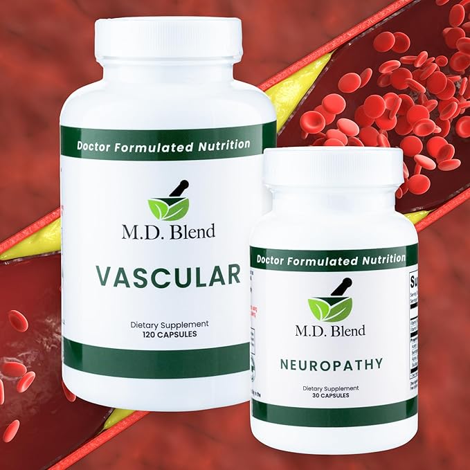 Neuropathy + Vascular Supplement Bundle Nerve &amp Circulation Wellness Formula with Alpha Lipoic Acid Acetyl L-Carnitine Garlic &amp L-Arginine Nerve Support &amp Nitric Oxide Circulation Caps