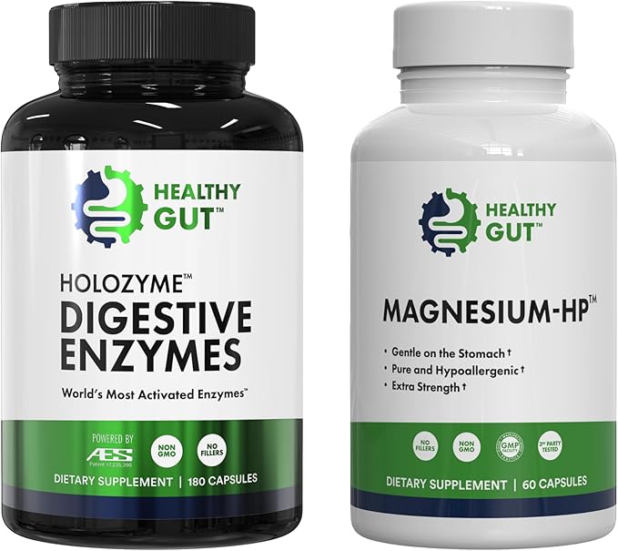 Healthy Gut HoloZyme Digestive Enzymes 180 Capsules and Magnesium-HP 60 Capsules