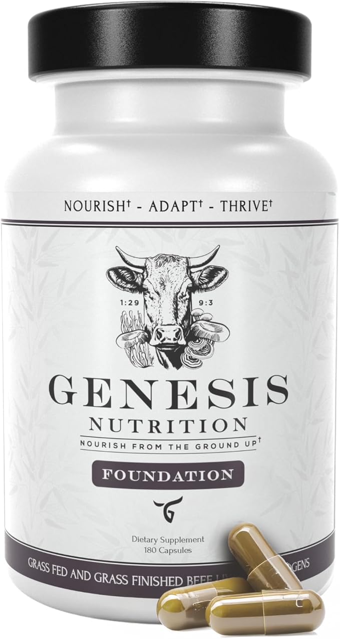 Grass Fed Beef Liver with Cordyceps Reishi Panax Ginseng &amp Rhodiola — Foundation 180 Capsules — Non-GMO No Fillers Third Party Tested