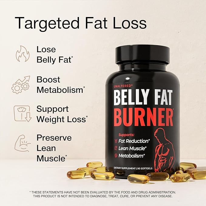UNALTERED Belly Fat Burner for Men - Natural Weight Loss Pills to Support Reduced Body Fat Preservation of Lean Muscle Mass and a Healthy Metabolism - CLA Dietary Supplement - 90 Softgel Capsules