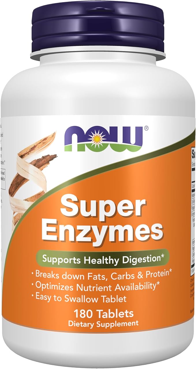 NOW Foods Supplements Super Enzymes Formulated with Bromelain Ox Bile Pancreatin and Papain 180 Tablets