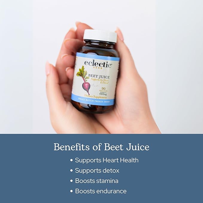Eclectic Herb - Premium Raw Freeze-Dried Beet Juice Capsules | Natural Herbal Supplement | Cardiovascular Health Circulation &amp Blood Pressure Support | Organic Vegan Non-GMO (90 CT | 440 mg)