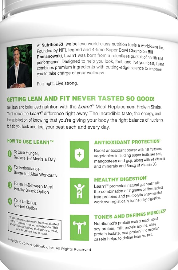 Lean1 Meal Replacement Protein Shake Strawberry Flavor 15 Serving Tub