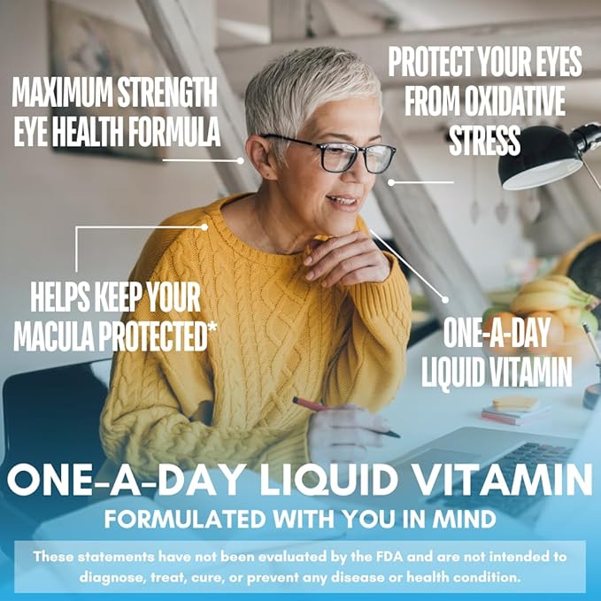 Liquid 20/20 Vision - Eye Vitamin Formula w/20mg Lutein 4mg Zeaxanthin 4mg Astaxanthin for Vision Support –Max Absorption- Great Taste &amp No Pills to Swallow– 32 Serv 32oz