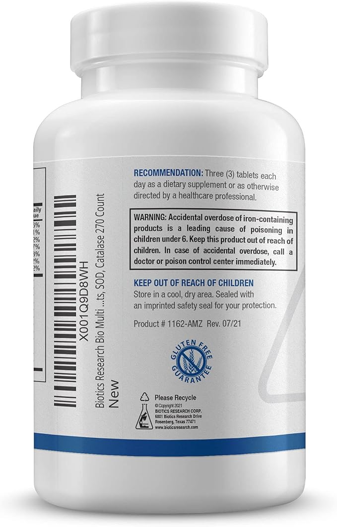 BIOTICS RESEARCH Bio-Multi Plus - Robust Foundational Multivitamin/Mineral Formula Contains Plant-Based Trace Minerals 270 Tablets