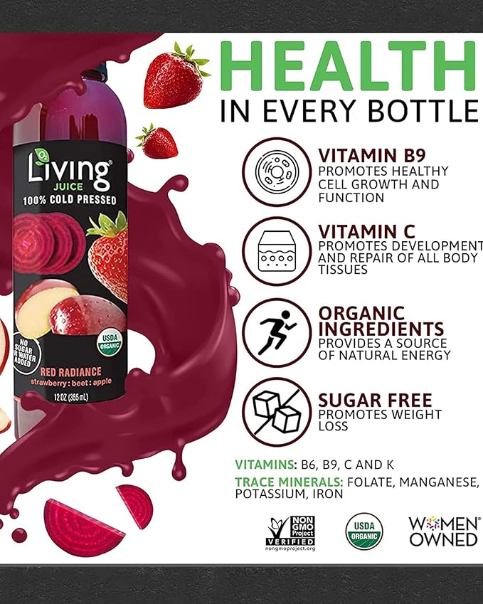 O2 Living Juice Cold Pressed Drink Variety Flavors Pack - Organic Juice Drinks - No Added Sugars or Water Natural Sweetness from Fruits Rich in Nutrients &amp Vitamins Non-GMO - 12oz 10-Pack