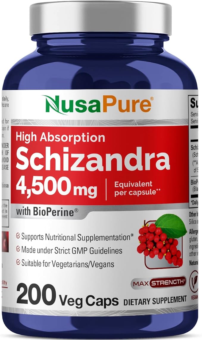 NusaPure Schizandra Berries 20:1 Extract 225 mg Equivalent to 4500mg 200 Vegan Capsules (Non-GMO Bioperine)