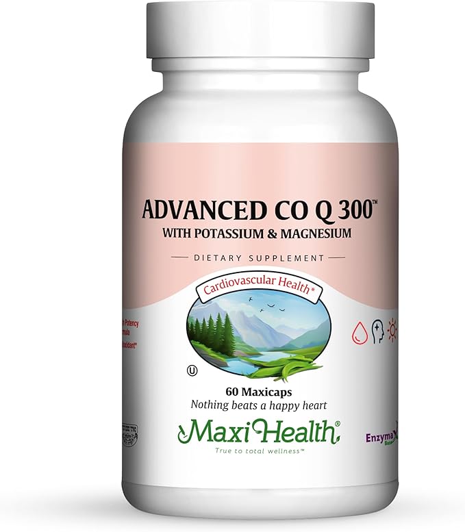 Maxi Health Advanced CoQ10 300mg – High Potency Coenzyme Q10 for Cardiovascular Mind Mood and Energy Support – Includes Magnesium and Potassium – Vegetarian Kosher 60 CoQ10 Supplements
