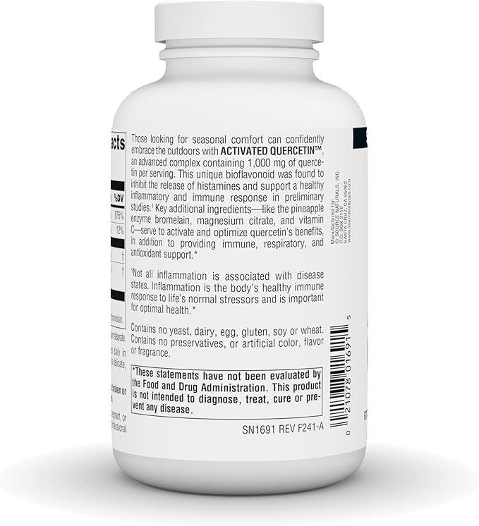 Source Naturals Activated Quercetin Bioflavanoid Complex for Seasonal &amp Immune Support* - 200 Capsules