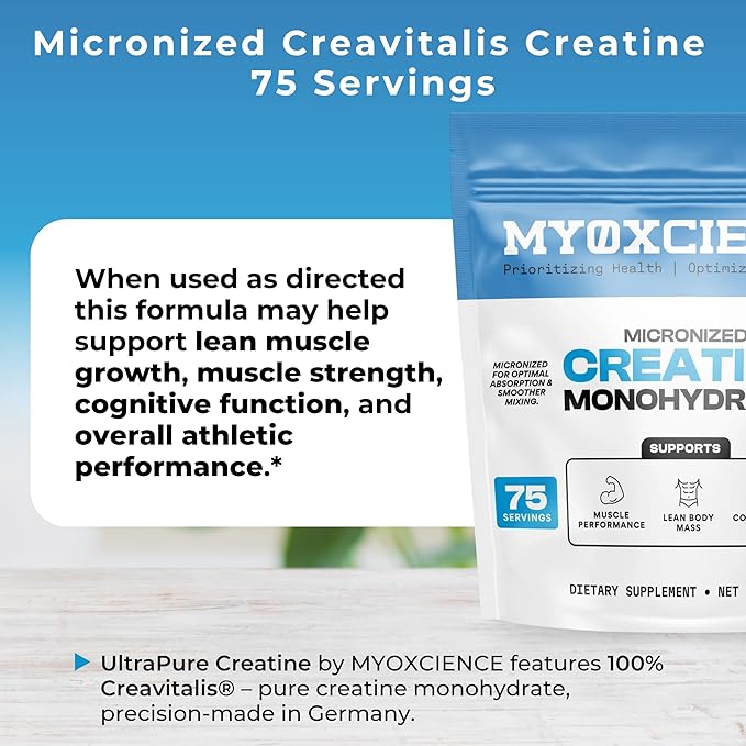 MYOXCIENCE Micronized Creavitalis Creatine | The World’s Purest Micronized Form of Creatine Monohydrate | Supports Muscle Performance Lean Body Mass &amp Cognition | 75 Servings