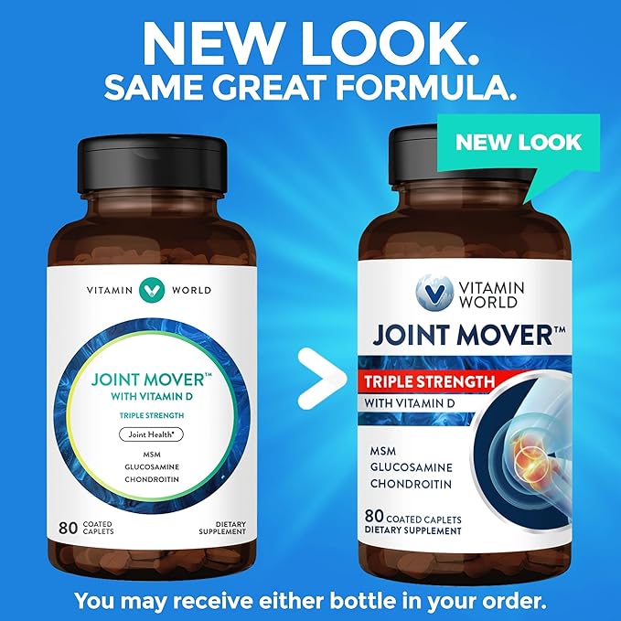 Vitamin World Triple Strength Joint Mover with Vitamin D Glucosamine Chondroitin MSM 80 Caplets Promotes Healthy Joints Promotes Comfort and Flexibility Coated Gluten Free