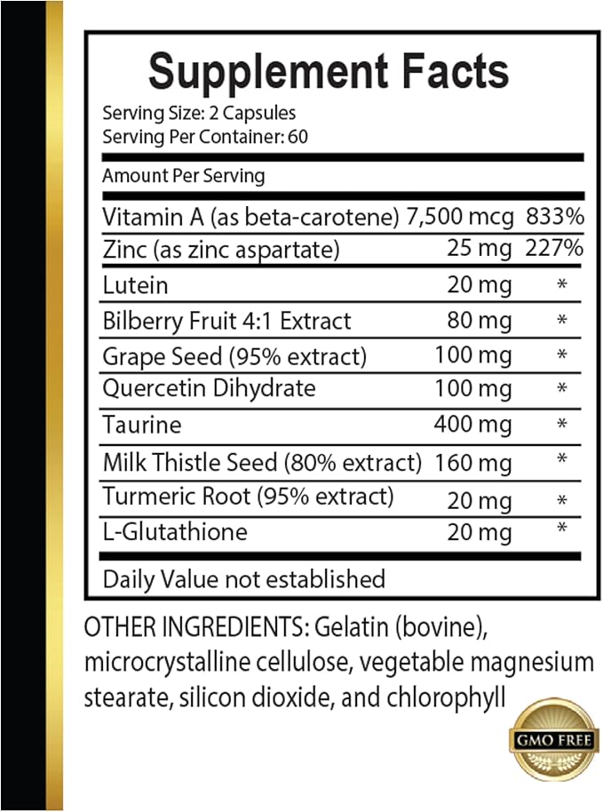 Vision Support Complex - Advanced Vision Formula Formula for Optimal Vision Milk Thistle Extract Antioxidant Support Eye Vitamin Supplement - 1 Bottle 60 Capsules
