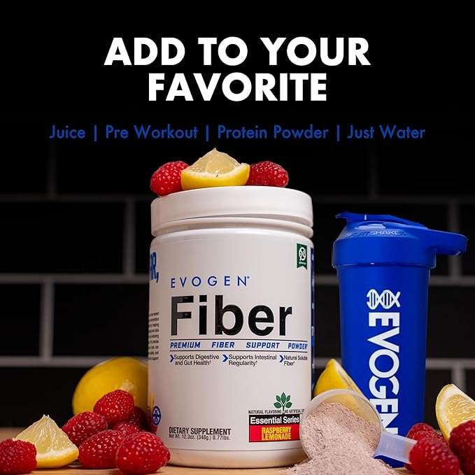 Evogen Fiber - Premium Fiber Powder Supplement | No Bloat Constipation &amp Gut Health Support | Natural Raspberry Lemonade| 30 Servings