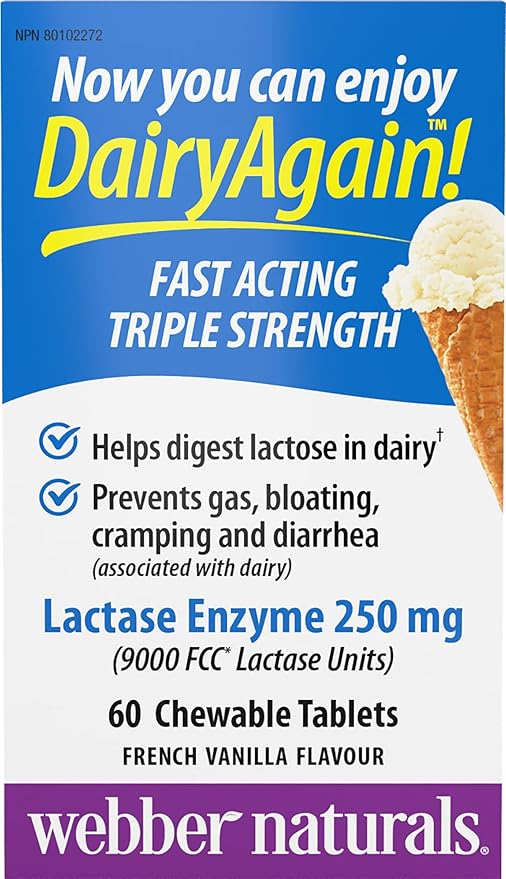 Dairy Again!™ Lactase Enzyme 250 mg Chewable Tablets
