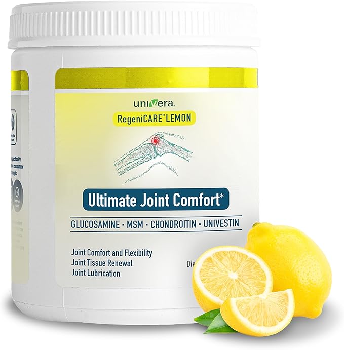 Univera RegeniCARE Canister Glucosamine Chondroitin MSM Univestin Supports Joint Comfort + Mobility + Flexibility 30-Day Supply (Lemon Flavor)