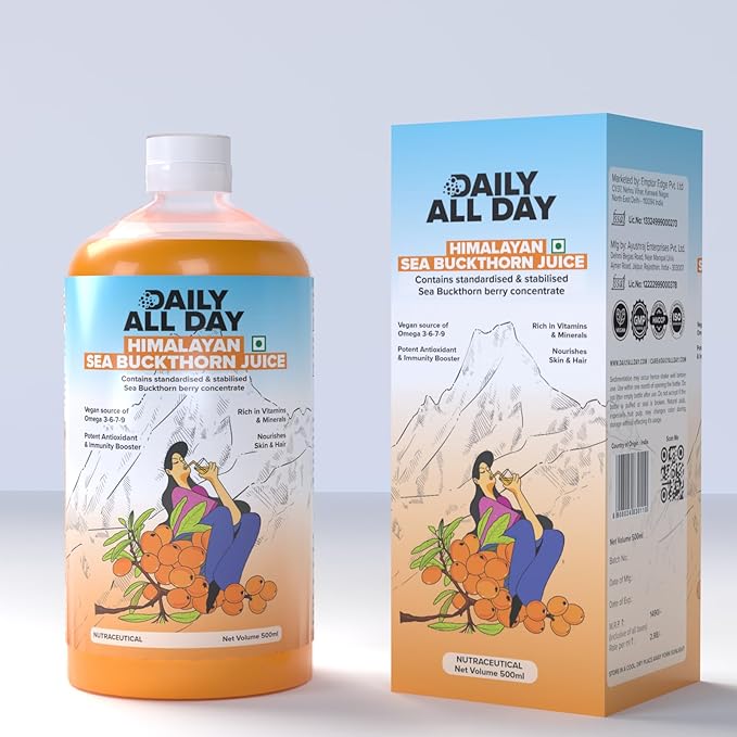 Himalayan Sea Buckthorn Juice Berry Pulp Omega 7 sea Buckthorn 16.9 fl oz (500 ml) Supplements Makes up to 30 Glass Rich in Vitamin C Supplement Plant Based Omega 3 6 7 9